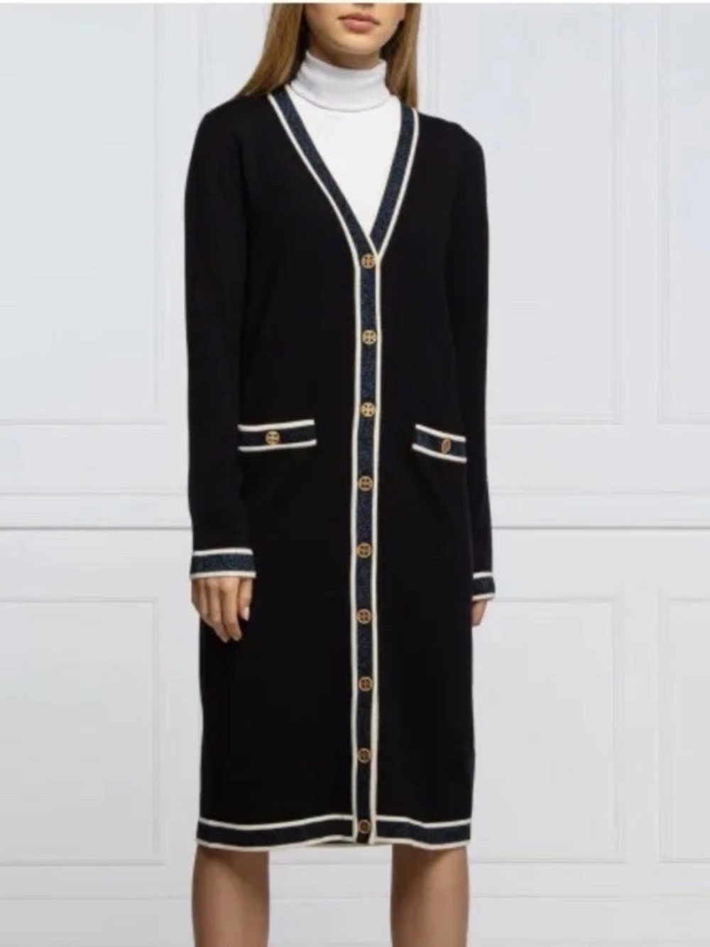 Tory Burch Long Madeline Cardigan with Gold Button Accents - Sz XL